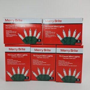 5 Merry Brite 70 Count Mini Christmas Craft‎ Lights Clear Bulbs Green Wire 15ft.
